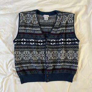Vtg Y2K 2000s Blue Nordic Print Sweater Vest Men's S Holiday Winter Eclectic